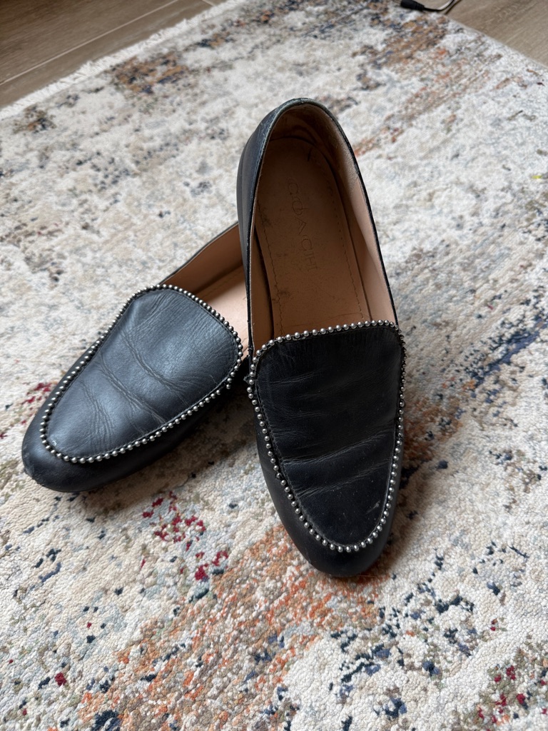 Coach Black Leather Studded Trim Loafers
